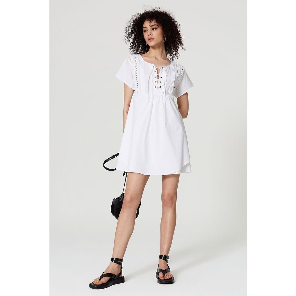 Marissa Webb White Lace Up Poplin Mini Dress WOMENS 8